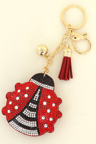 Rhinestone Ladybug Fringe Keychain