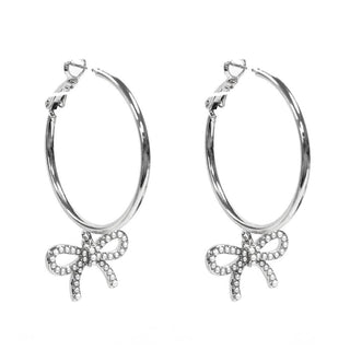 Pearl Ribbon Hoop Earrings | Silver