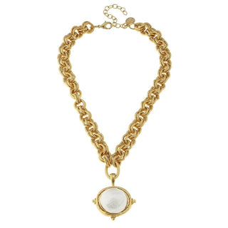 Susan Shaw Gold Chain Necklace with Cotton Pearl