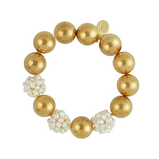 Susan Shaw Gold & Pearl Cluster Stretch Bracelet