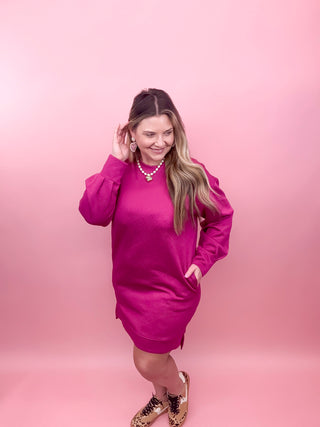 Diana Magenta Oversized Comfy Long Sleeve Mini Dress