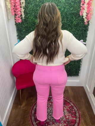 Aspen Pink High Waisted Flare Pants