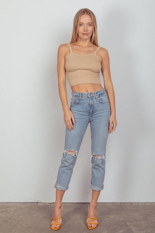 Vivi Ribbed Fitted Crop Knit Tank Top