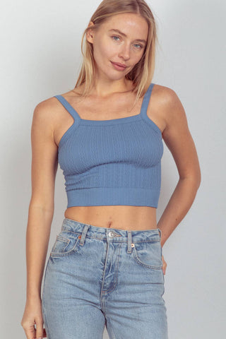 Vivi Ribbed Fitted Crop Knit Tank Top