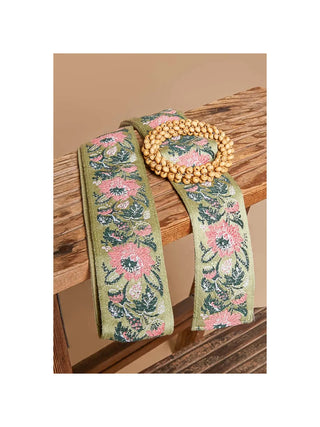 Floral Pattern Circular Buckle Belt