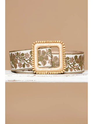 Olive Floral Print Buckle Belt