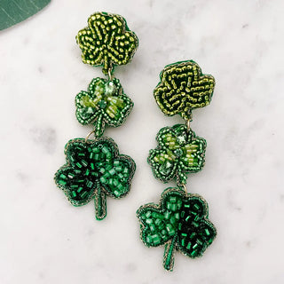 Saint Patrick's "Shamrock Jeweled" Beaded Earrings