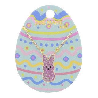 Kids Purple Glitter Enamel Bunny Necklace 14"