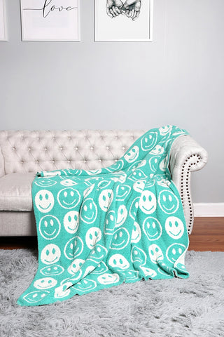 Teal Happy Face Cozy Blanket