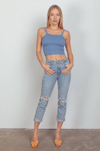 Vivi Ribbed Fitted Crop Knit Tank Top