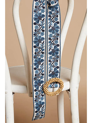 Blue Floral Print Circular Buckle Belt