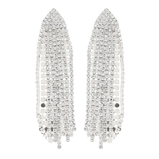 Crystal Rhinestone Metallic Mesh Tassel Earrings