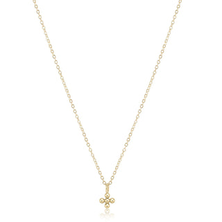 16" Necklace Gold - Classic Beaded Signature Cross Small Gold Charm