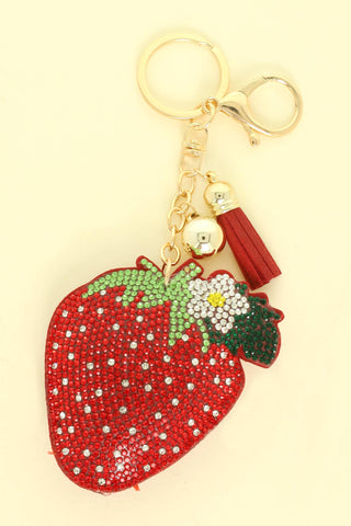 Floral Strawberry Rhinestone  Fringe Keychain