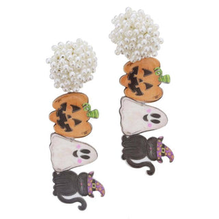 Pearl Pom Pom Halloween Earrings