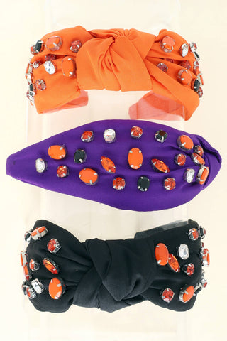 Halloween Tri-Color Rhinestone Jeweled Knotted Headband