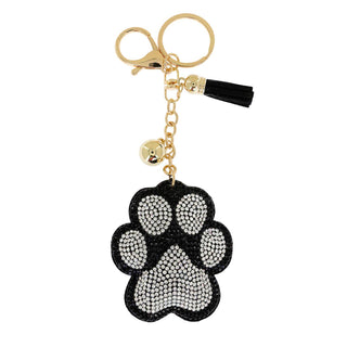 Rhinestone Dog Paw Fringe Keychain