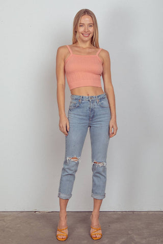 Vivi Ribbed Fitted Crop Knit Tank Top