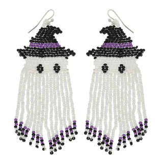 Ghost Seed Bead Fringe Earrings