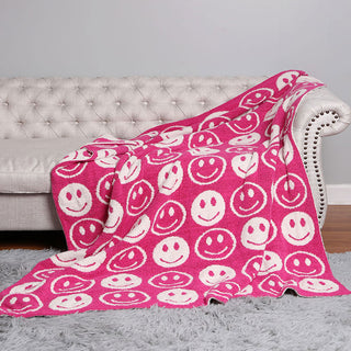 Hot Pink Happy Face Cozy Blanket