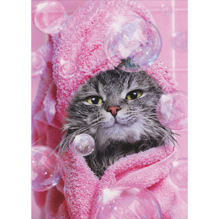 Pink Towel Cat Birthday | Greeting Card