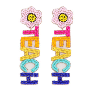 Teach Multi Color Beaded Dangle Earrings