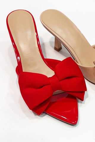 Bermuda Satin Bow Pointed Toe Mule Heels