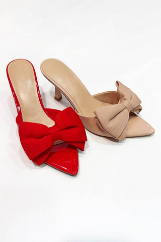 Bermuda Satin Bow Pointed Toe Mule Heels