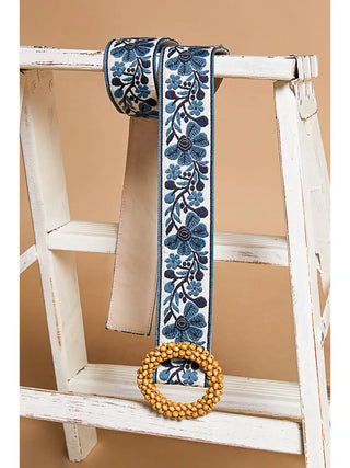 Blue Floral Print Circular Buckle Belt