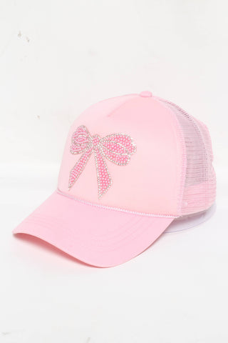 Pearled Pink Bow Trucker Hat