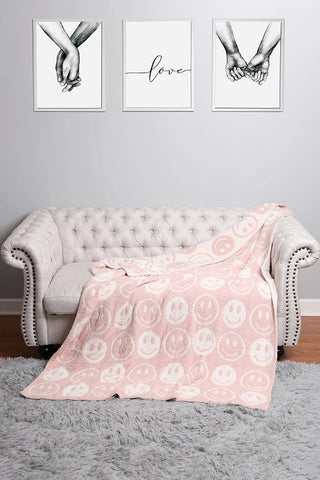 Light Pink Happy Face Cozy Blanket