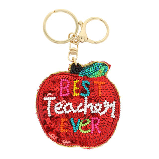 "Best Teacher Ever" Bead Embroidered Apple Keychain