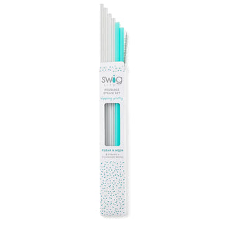 Clear & Aqua Tall Straw Set