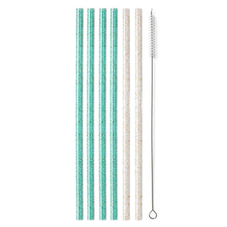 Glitter Clear & Aqua Reusable Straw Set